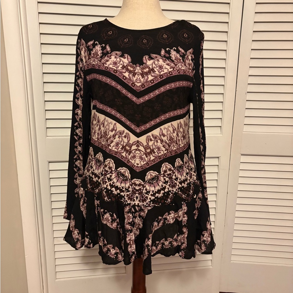 Free People Patterned Tunic with Open Back & Pockets